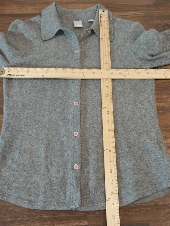 CULLEN 100% Cashmere Gray Button Up Shirt Cardigan Sweater Women S 4 Long Sleeve - Picture 6 of 8